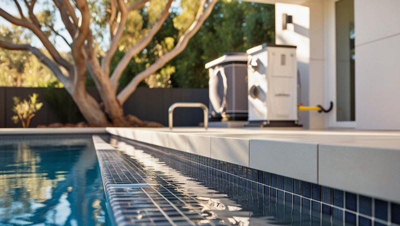 Contemporary Geometric Pool in Lambton with Sandstone Coping and Native Landscaping