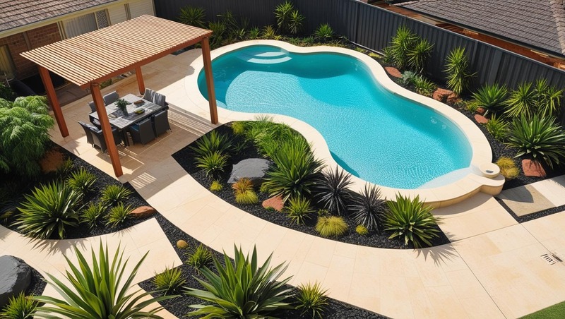 Modern Lambton Pool Design – Sandstone Coping, Glass Fencing & Native Garden Integration