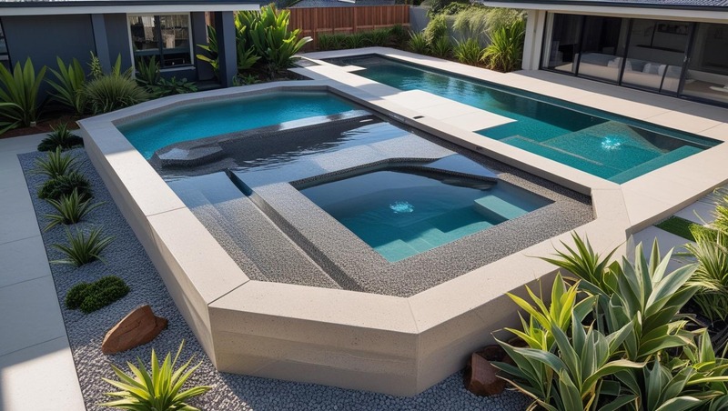 Custom Concrete Pool in Jesmond NSW with Pebblecrete Finish and Spa Features