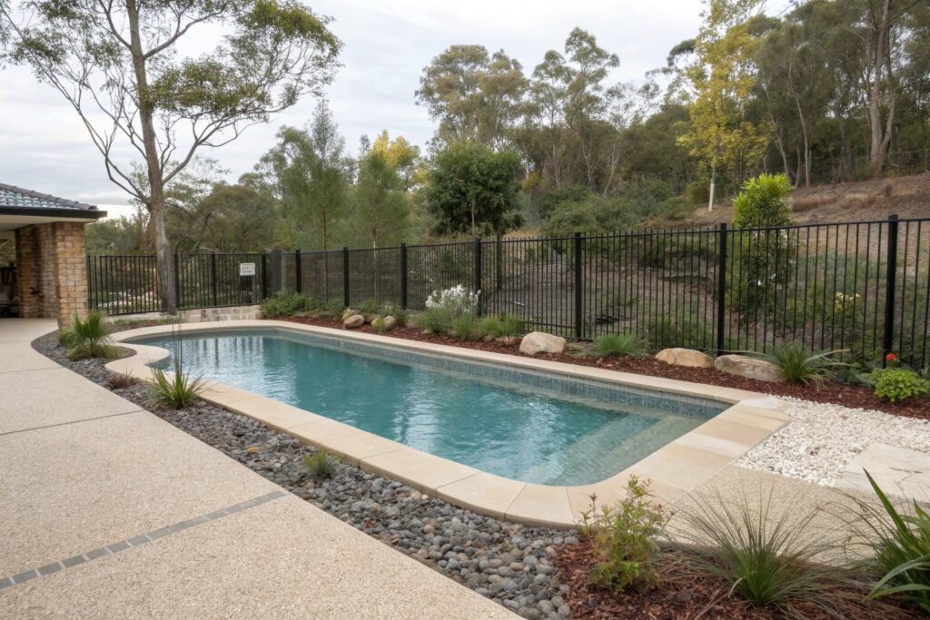 Newcastle concrete pool with an updated pebble interior finish and sandstone coping