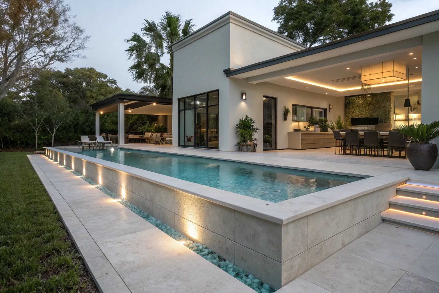 Contemporary home with a sleek, smooth-finished concrete pool