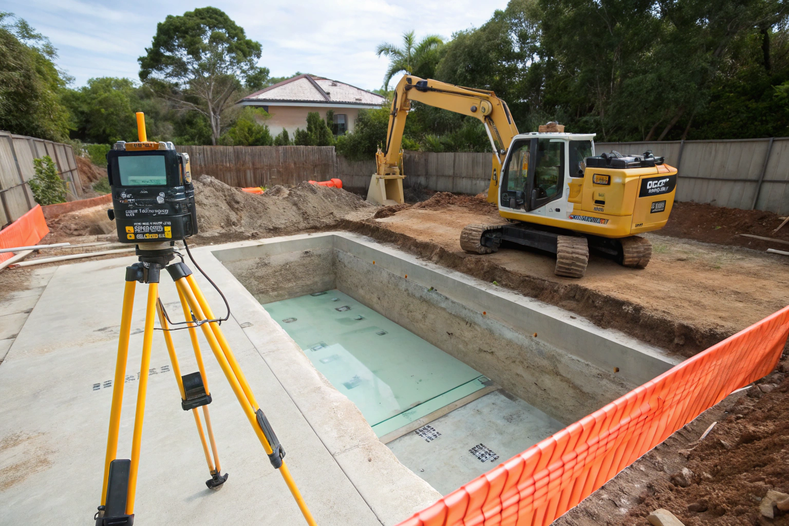 exacation happening on site in preparation of the swimming pool installation