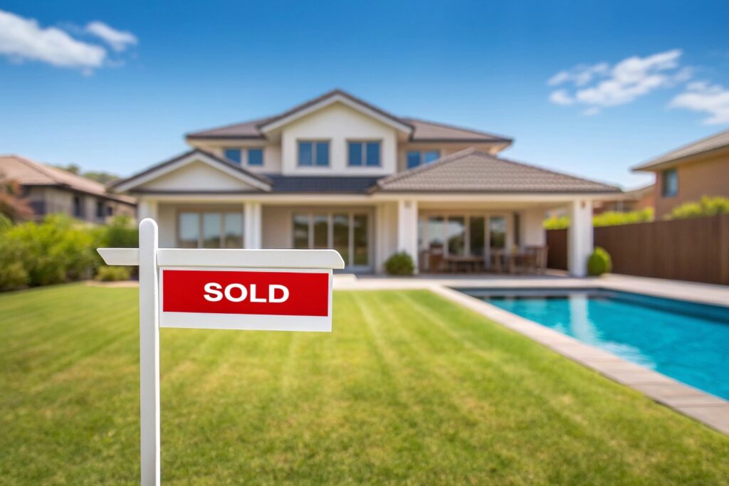 Sold property sign at Maitland home with swimming pool
