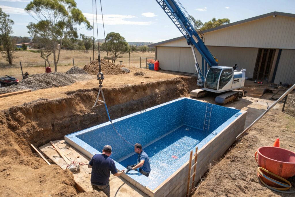 Fibreglass pool installation process in Cessnock suburban property