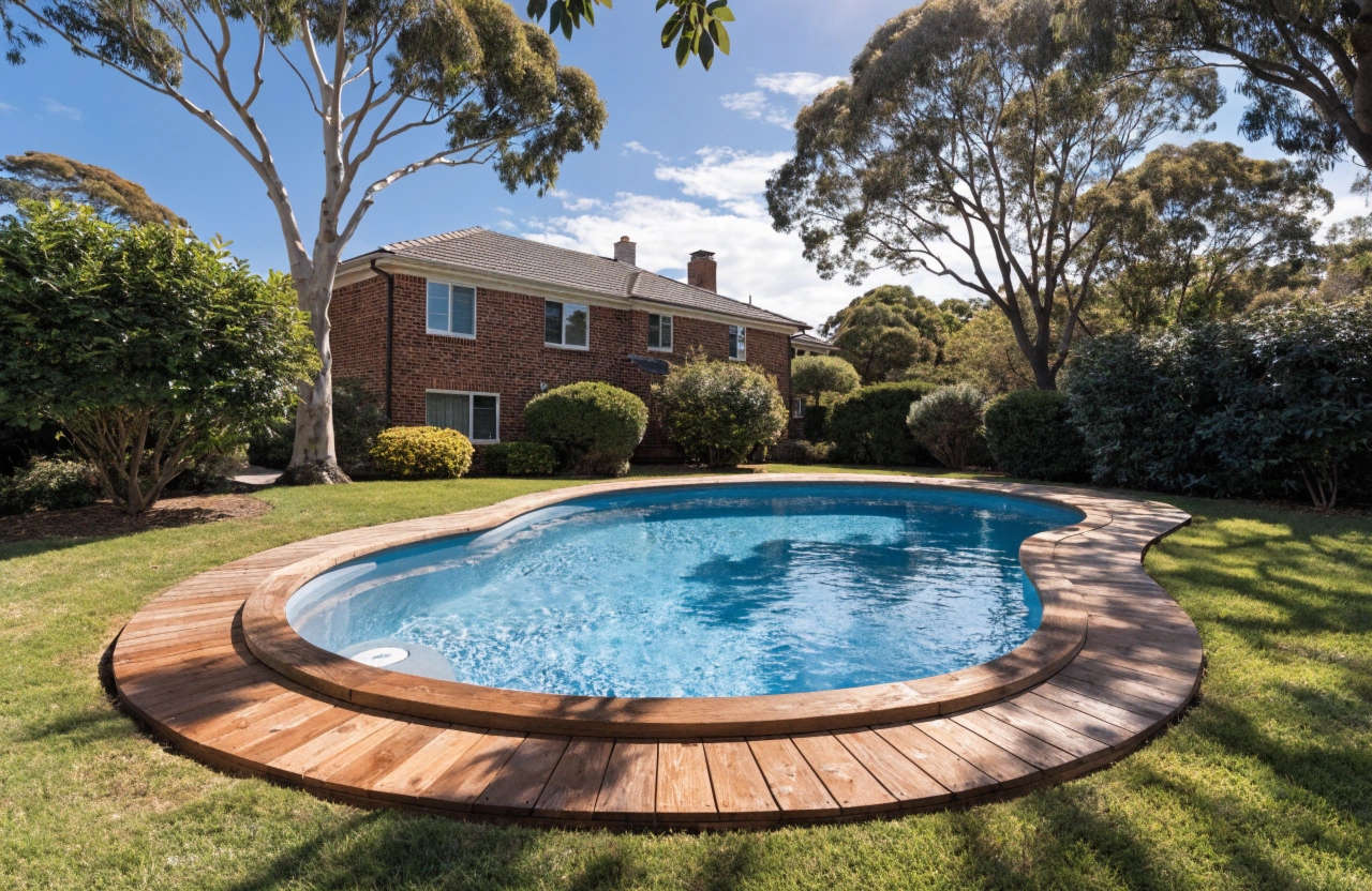 Completed fibreglass inground pool in a Windale suburban backyard with timber decking