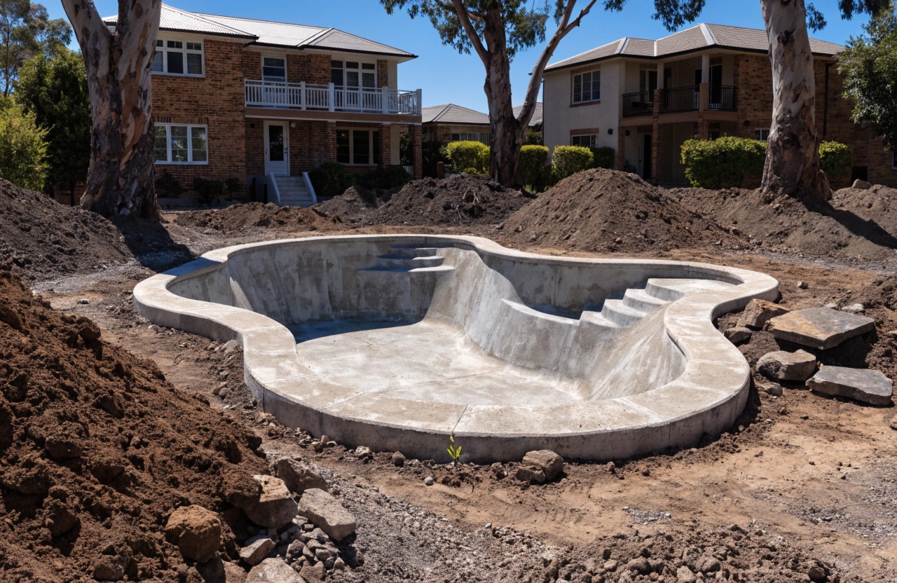 Inground concrete pool under construction at a residential property in Lake Macquarie